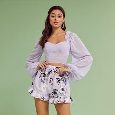 Оборка Одноцветный Бохо Блузы Shein