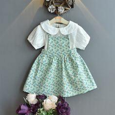Блузка и платье-сарафан с цветочным принтом для девочек Shein