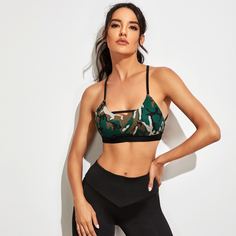 Спортивный бюстгальтер с камуфляжным принтом Shein