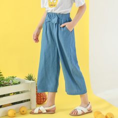 Широкие брюки с бантом для девочек Shein