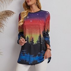 Пейзажный принт Повседневный Футболки Shein