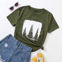 Растения Повседневный Футболки Shein