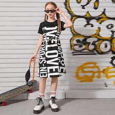 с поясом буква Повседневный Платья для девочек Shein