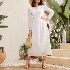 Ажурная вышивка Одноцветный Повседневный Платье Shein