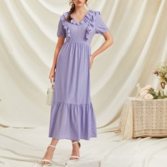Однотонное платье с ажурной вышивкой Shein