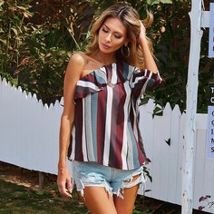 Контрастный топ в полоску на одно плечо Shein