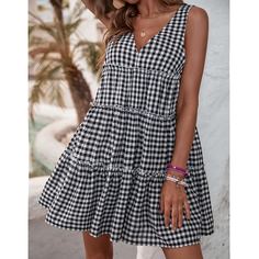 Открытая спина Клетка милый Платье Shein