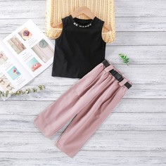 Пояс Лозунг Повседневный Комплект из двух предметов для девочек Shein