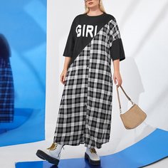 Пуговица Клетчатый Повседневный Платья размер плюс Shein