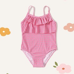 с оборками Клетка милый купальник для малышей Shein