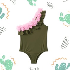Слитный купальник на одно плечо для девочек Shein