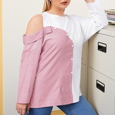 Футболка размера плюс с полосками Shein