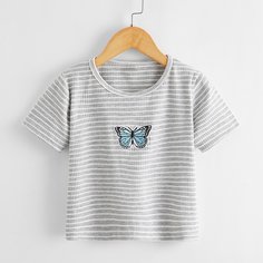 Вязаная футболка с принтом бабочки для девочек Shein