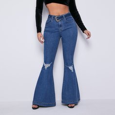 Рваные джинсы-клеш с поясом и высокой талией Shein