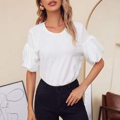 Одноцветный Повседневный Футболки Shein