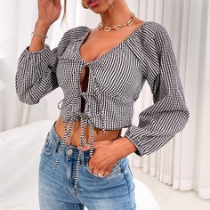 Короткий топ в клетку с узлом Shein