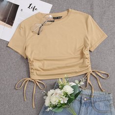 Короткая футболка на кулиске со сборкой Shein