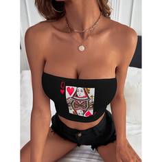 Короткий топ без бретелку с принтом игральных карт Shein