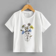 Цветочный Повседневный Футболки для девочек Shein