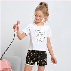 Пижама с оригинальным принтом для девочек Shein