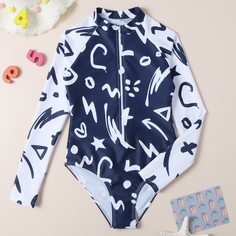 Слитный купальник с принтом для девочек Shein