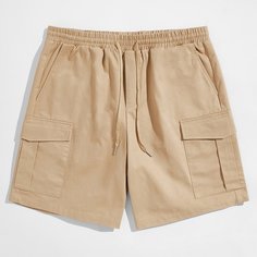 Мужские однотонные шорты на кулиске с карманом Shein