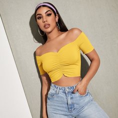 Короткая футболка с открытыми плечами Shein