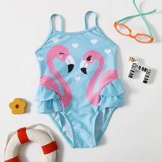 Слитный купальник с принтом фламинго для девочек Shein