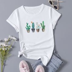 Растения Повседневный Футболки Shein