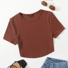 Одноцветный Повседневный Футболки Shein