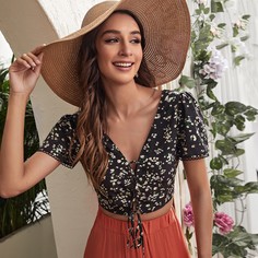 на шнурках цветочный Бохо Женские топы Shein