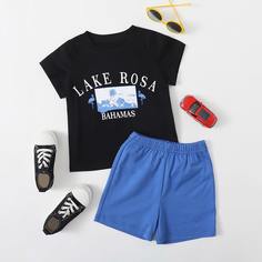 Шорты и футболка с принтом фламинго для мальчиков Shein