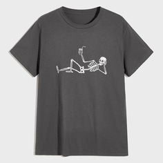 Мужская футболка с короткими рукавами и узором скелет Shein