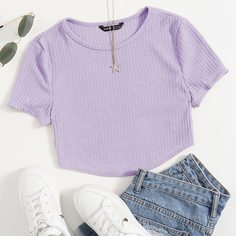 Однотонная трикотажная футболка Shein