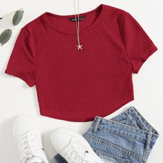 Однотонная трикотажная футболка Shein