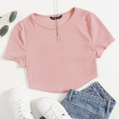 Однотонная трикотажная футболка Shein