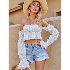 С оборками Одноцветный Бохо Женские топы Shein