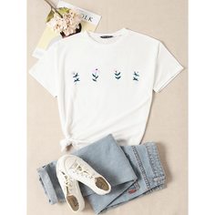 Футболка с цветочной вышивкой Shein