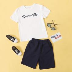 Шорты и топ с текстовым принтом для мальчиков Shein