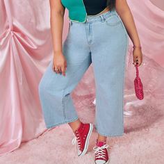 Джинсы размера плюс с карманом и высокой талией Shein