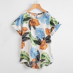 Асимметричная блузка размера плюс с лиственным принтом Shein