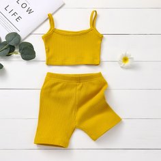 Вязаная майка и велошорты в рубчик для девочек Shein