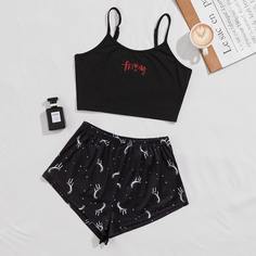 Пижама на бретельках с текстовым принтом Shein