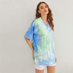 Длинная футболка оверсайз с принтом тай дай Shein