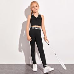 Короткий топ и облегающие брюки для девочек Shein