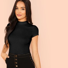 Трикотажный Топ В Рубчик С коротким Рукавом Shein