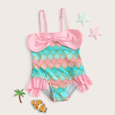 Слитный купальник с оборками для девочек Shein