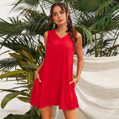 Однотонное платье со скрытым карманом Shein