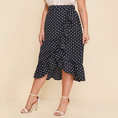 Юбка в горошек размера плюс с оборками Shein