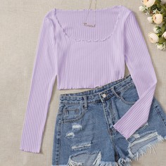 Кроп футболка с оригинальным краем Shein